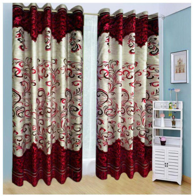 

Italian Fab 274 cm (9 ft) Polyester Long Door Curtain (Pack Of 2)(Floral, Red)