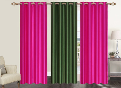 

Furnishing Zone 152 cm (5 ft) Polyester Window Curtain (Pack Of 3)(Plain, Pink, Green), Green;pink