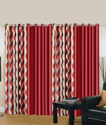 

Export Hub 214 cm (7 ft) Polyester Door Curtain (Pack Of 4)(Striped, Red)