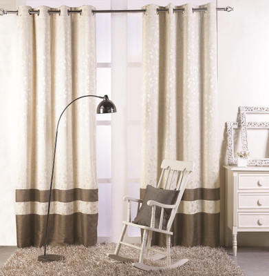 

KC HOME 213 cm (7 ft) Polyester Door Curtain Single Curtain(Floral, Beige, Brown)