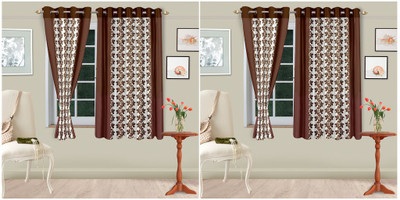 

Cortina 150 cm (5 ft) Polyester Window Curtain (Pack Of 4)(Floral, Brown)