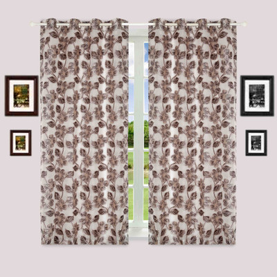 

BE 152 cm (5 ft) Jacquard Window Curtain (Pack Of 2)(Floral, Brown)