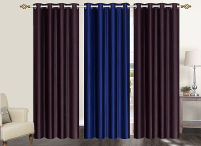 Furnishing Zone 213 cm (7 ft) Polyester Door Curtain (Pack Of 3)(Plain, Brown, Blue), Blue;brown