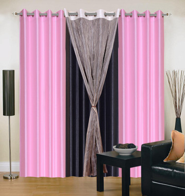 

Livingcreation 213 cm (7 ft) Polyester Door Curtain (Pack Of 4)(Plain, Pink, Black), Black;pink