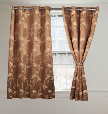

Threadmix 152 cm (5 ft) Polycotton Window Curtain (Pack Of 2)(Floral, Brown)