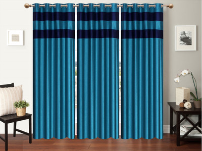 Furnishing Zone 213 cm (7 ft) Polyester Door Curtain (Pack Of 3)(Plain, Blue)