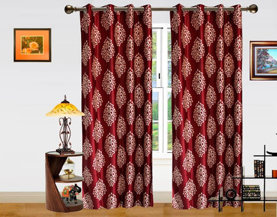 29% OFF on Dekor World 213.36 cm (7 ft) Polyester Door Curtain (Pack Of 2)(Solid, Maroon, Beige)