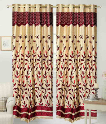 Panipat Textile Hub 213 cm (7 ft) Polyester Door Curtain (Pack Of 2)(Floral, Maroon)