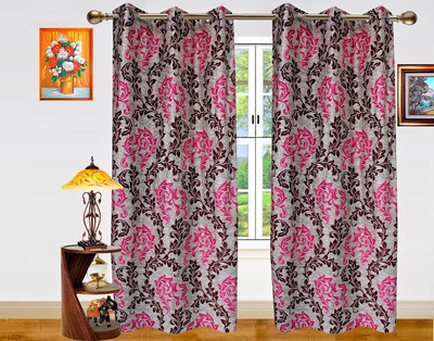 26% OFF on Dekor World 275 cm (9 ft) Polyester Long Door Curtain (Pack Of 2)(Floral, Brown, Pink)