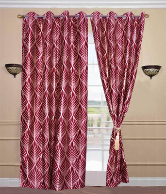 

JT International 213.36 cm (7 ft) Polyester Door Curtain (Pack Of 2)(Striped, Maroon)