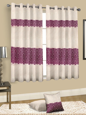 

Cortina 150 cm (5 ft) Velvet Window Curtain Single Curtain(Motif, Purple)