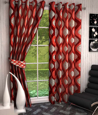 

curtainhub 274 cm (9 ft) Polyester Long Door Curtain (Pack Of 2)(Floral, Red)