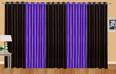 Stella Creations 274 cm (9 ft) Polyester Room Darkening Long Door Curtain (Pack Of 5)(Solid, Purple, Brown)