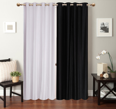 

Furnishing Zone 152 cm (5 ft) Polyester Window Curtain (Pack Of 2)(Plain, White, Black), Black;white