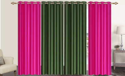 

Furnishing Zone 152 cm (5 ft) Polyester Window Curtain (Pack Of 4)(Plain, Pink, Green), Green;pink