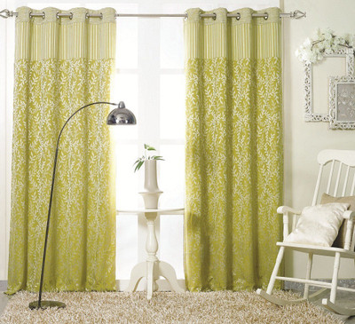 

KC HOME 213 cm (7 ft) Polycotton Door Curtain Single Curtain(Floral, Green)