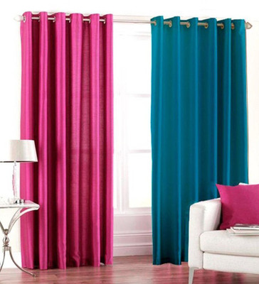 

Excel Bazaar 214 cm (7 ft) Polyester Door Curtain (Pack Of 2)(Plain, Pink, Aqua), Aqua;pink