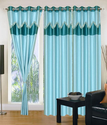Super India 152 cm (5 ft) Polyester Window Curtain (Pack Of 3)(Plain, Blue)