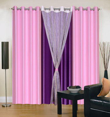 

Livingcreation 213 cm (7 ft) Polyester Door Curtain (Pack Of 4)(Plain, Pink, Blue), Blue;pink