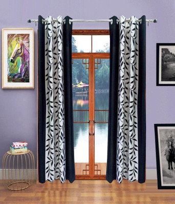 

Panipat Textile Hub 213.5 cm (7 ft) Polyester Door Curtain (Pack Of 2)(Floral, Black)