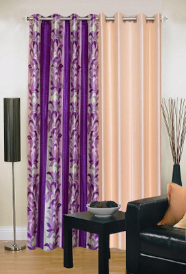 

Stella Creations 214 cm (7 ft) Polyester Door Curtain (Pack Of 2)(Printed, Purple, Beige), Beige;purple