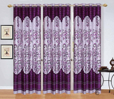 

Stella Creations 275 cm (9 ft) Polyester Long Door Curtain (Pack Of 3)(Printed, Purple)