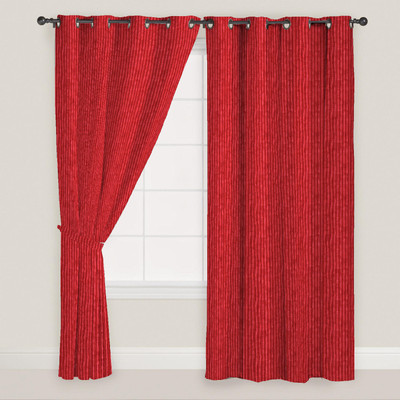 

FurnishingLand 152 cm (5 ft) Polycotton Window & Door Curtain (Pack Of 2)(Striped, Red)