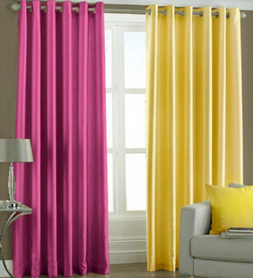 Excel Bazaar 214 cm (7 ft) Polyester Door Curtain (Pack Of 2)(Plain, Pink, Yellow)