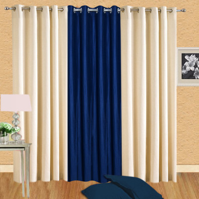 

Excel Bazaar 214 cm (7 ft) Polycotton Door Curtain (Pack Of 3)(Plain, Cream-1neavyblue)
