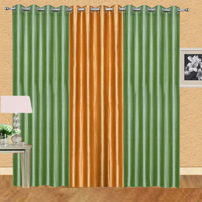 

Excel Bazaar 275 cm (9 ft) Polyester Long Door Curtain (Pack Of 3)(Solid, Pista, Golden)
