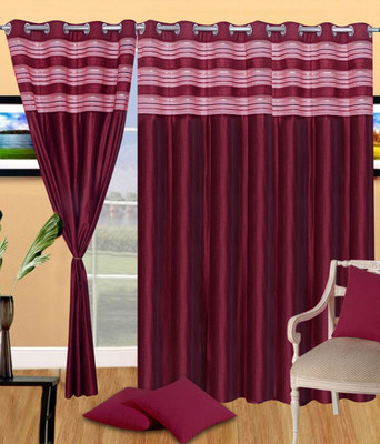 

deepanshi handloom 152 cm (5 ft) Polyester Window Curtain (Pack Of 2)(Plain, Maroon)