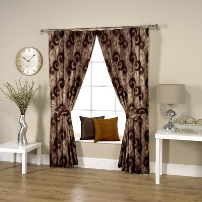 Threadmix 152 cm (5 ft) Polyester Window Curtain (Pack Of 2)(Abstract, Brown)