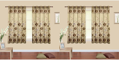 

Cortina 150 cm (5 ft) Polyester Window Curtain (Pack Of 4)(Floral, Beige)