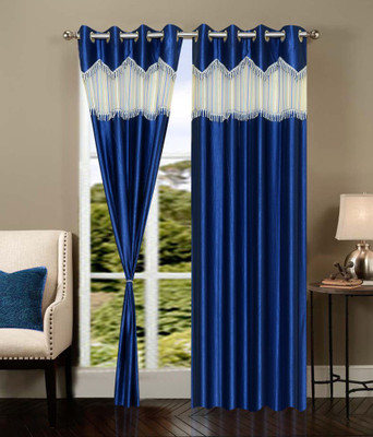 

PariHomefurnishing 274 cm (9 ft) Polyester Long Door Curtain (Pack Of 2)(Self Design, Blue)