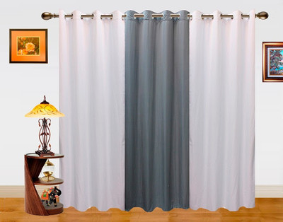 6% OFF on Dekor World 275 cm (9 ft) Polyester Long Door Curtain (Pack Of 3)(Solid, White, Grey)