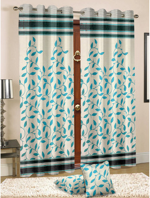 

Cortina 210 cm (7 ft) Velvet Door Curtain Single Curtain(Floral, Blue)