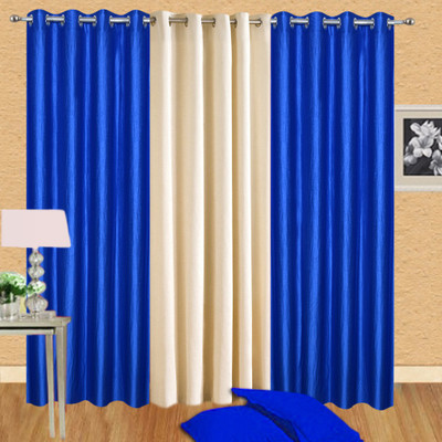 

Excel Bazaar 214 cm (7 ft) Polycotton Door Curtain (Pack Of 3)(Plain, Royalblue-1cream)