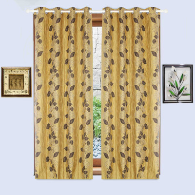 

BE 152 cm (5 ft) Jacquard Window Curtain (Pack Of 2)(Floral, Brown)