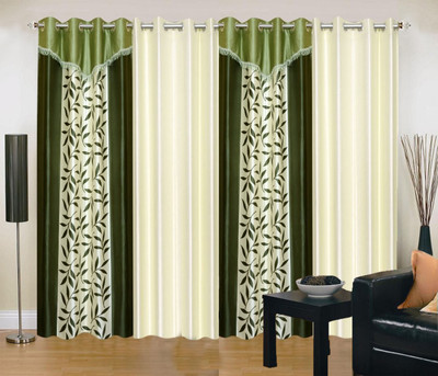 

Ville Style 214 cm (7 ft) Polyester Door Curtain (Pack Of 4)(Floral, Green, Cream), Cream;green