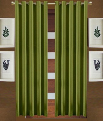 Panipat Textile Hub 213.5 cm (7 ft) Polyester Door Curtain (Pack Of 2)(Solid, Green)