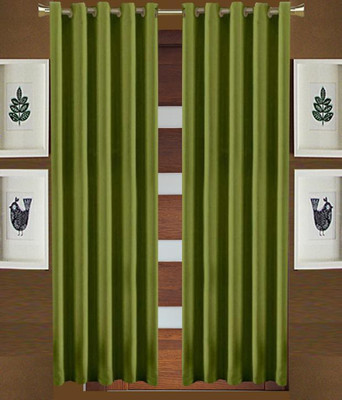 Panipat Textile Hub 213.5 cm (7 ft) Polyester Door Curtain (Pack Of 2)(Solid, Green)