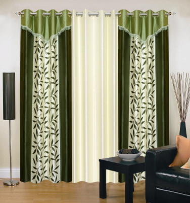 

Ville Style 275 cm (9 ft) Polyester Long Door Curtain (Pack Of 3)(Floral, Green, Cream), Cream;green