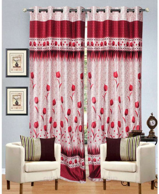 

Ville Style 2 m (0 ft) Polycotton Window Curtain (Pack Of 2)(Floral, Red)