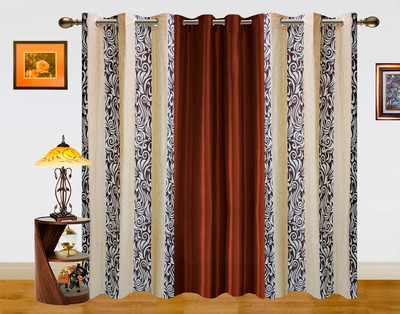 7% OFF on Dekor World 275 cm (9 ft) Polyester Long Door Curtain (Pack Of 3)(Striped, White, Brown)