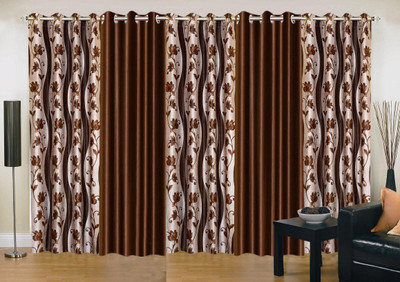 

Stella Creations 274 cm (9 ft) Polyester Long Door Curtain (Pack Of 5)(Printed, Brown)