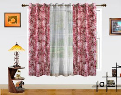 9% OFF on Dekor World 150 cm (5 ft) Polyester Window Curtain (Pack Of 3)(Geometric, White, Maroon)