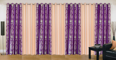 Ville Style 275 cm (9 ft) Polyester Long Door Curtain (Pack Of 7)(Abstract, Purple, Cream), Cream;purple