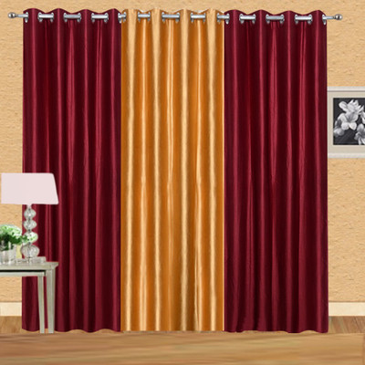 

Ville Style 214 cm (7 ft) Polyester Door Curtain (Pack Of 3)(Solid, Maroon, Gold), Gold;maroon