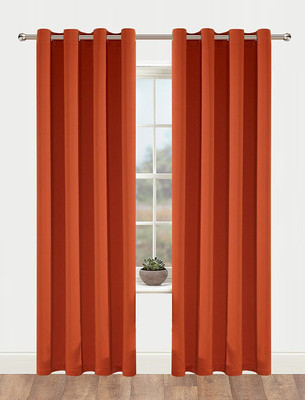 

American-Elm 153 cm (5 ft) Polyester Window Curtain (Pack Of 2)(Solid, Orange_2)