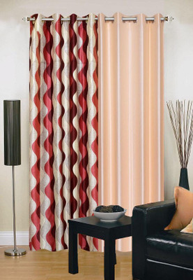 

Ville Style 214 cm (7 ft) Polyester Door Curtain (Pack Of 2)(Abstract, Maroon, Beige), Beige;maroon